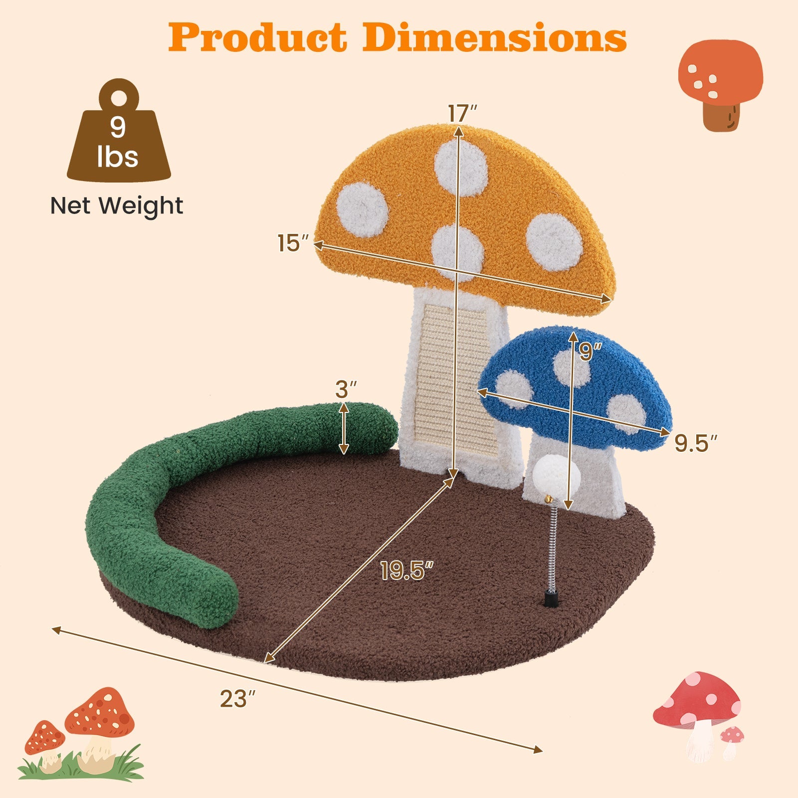 Mushroom Cat Bed Cat Claw Scratcher with Wide Bed and Sisal Scratch Panel-Multicolor | Purrfect Pet Kingdom