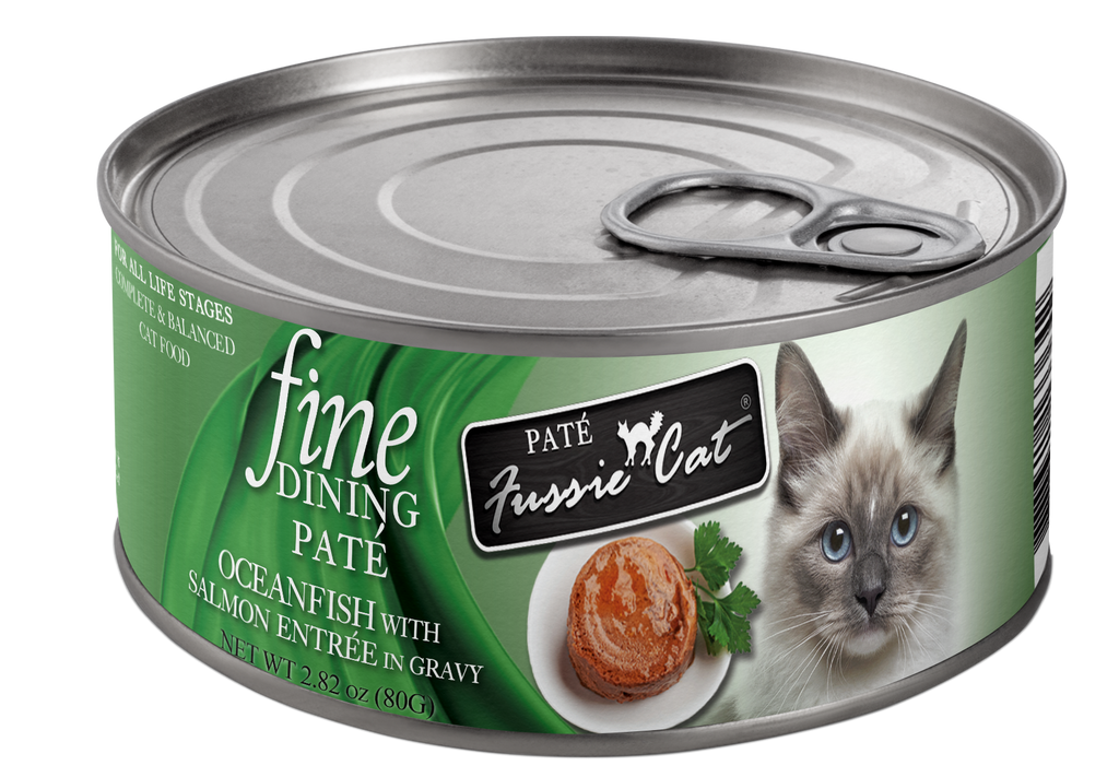 Fussie Cat Fine Dining - Pate - Oceanfish with Salmon Entree in gravy (2.82oz) - Majestic Pet Kingdom