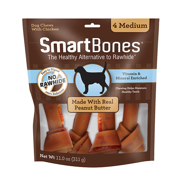 Dog Chews SmartBones Peanut Butter Chews Medium Bones 4-Pack - Main Feature View | Majestic Pet Kingdom