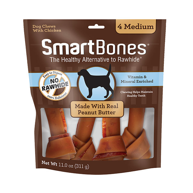 Dog Chews SmartBones Peanut Butter Chews Medium Bones 4-Pack