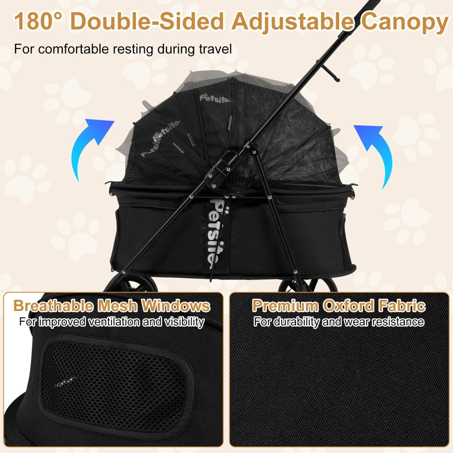 Foldable Pet Stroller for Small to Medium Dogs with Brake