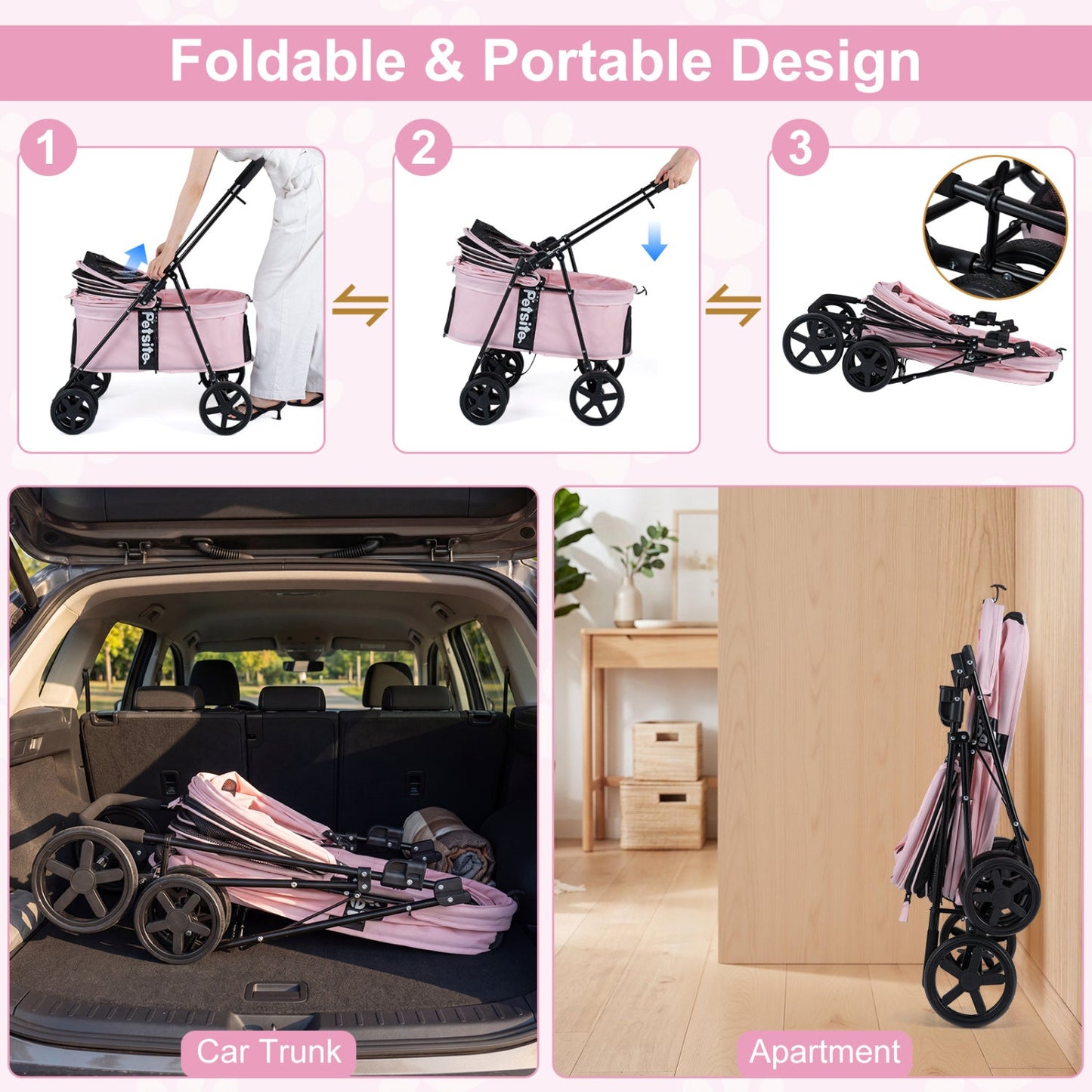 Foldable Pet Stroller for Small to Medium Dogs with Brake