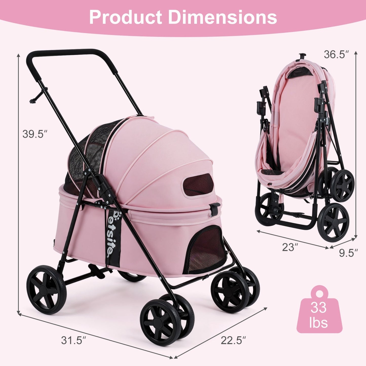 Foldable Pet Stroller for Small to Medium Dogs with Brake