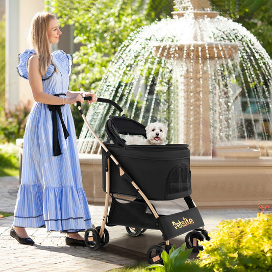 Pet Stroller 3-in-1 with Detachable Car Seat Carrier Black - Main Feature View | Majestic Pet Kingdom