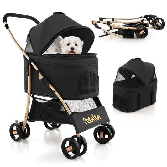 Pet Stroller 3-in-1 with Detachable Car Seat Carrier Black - Detail Angle 2 | Majestic Pet Kingdom