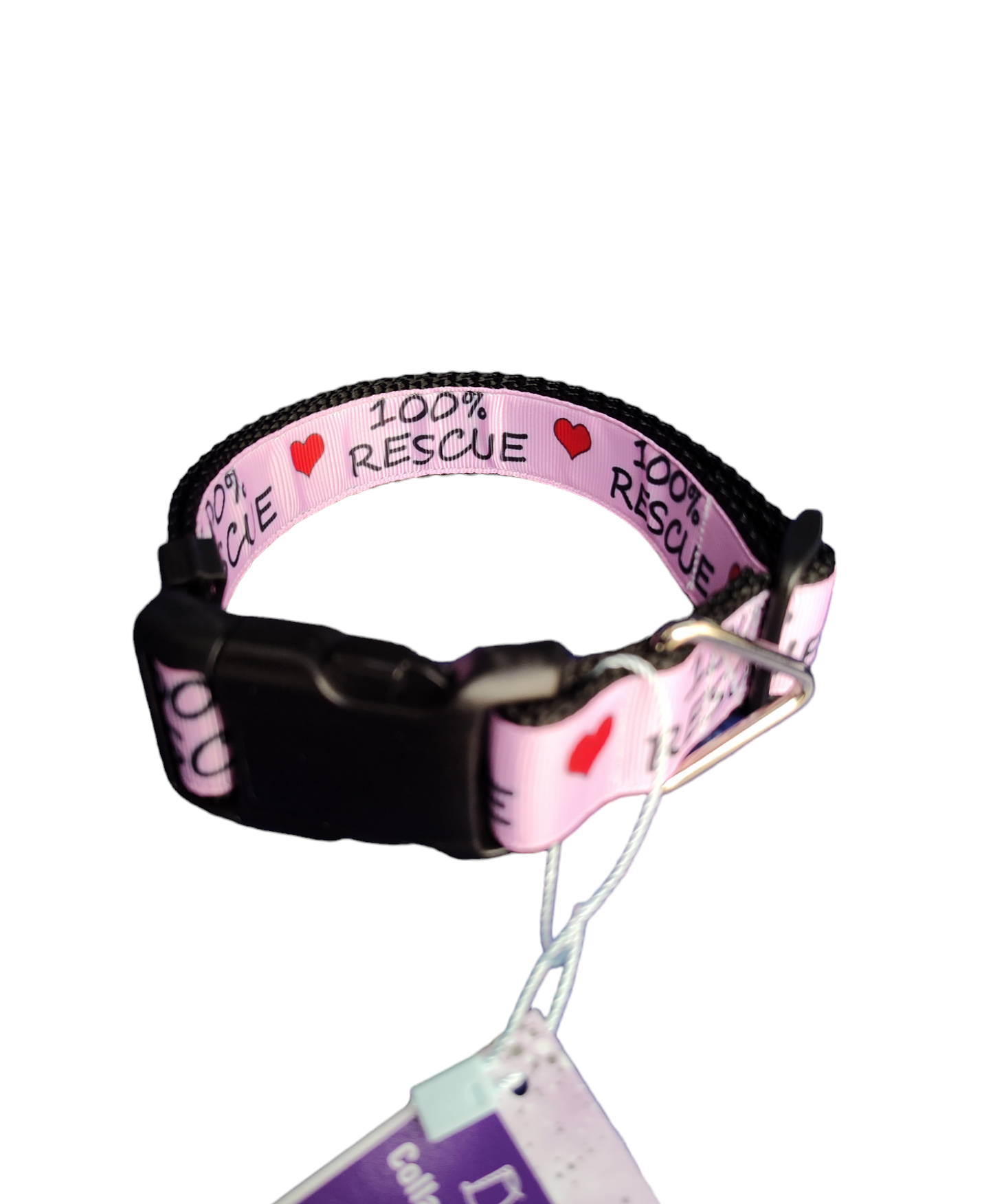 100% Rescue Black Nylon Dog Collar MD, LG, XL, Leash | Purrfect Pet Kingdom