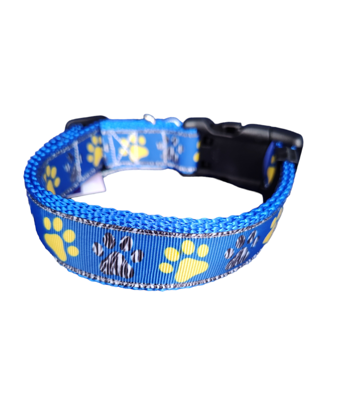 Blue And Yellow Paw Prints Blue Nylon Dog Collar MD, LG, XL, Leash | Purrfect Pet Kingdom
