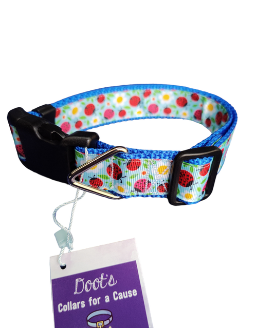 Ladybugs and Daisies Blue Nylon Dog Collar MD, LG, XL, Leash | Purrfect Pet Kingdom