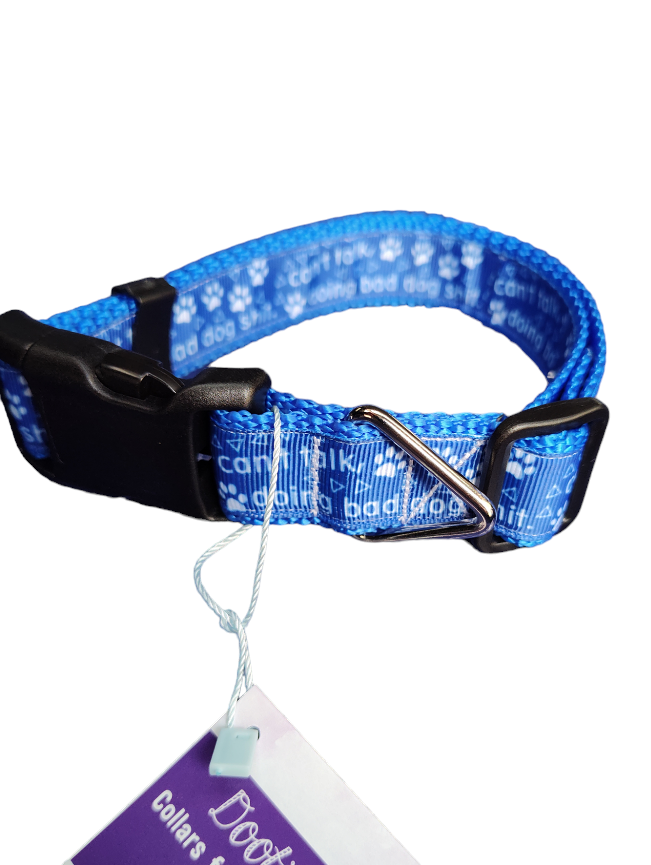 Can't Talk, Doing Bad Dog Shit Blue Nylon Dog Collar MD, LG, XL, Leash | Purrfect Pet Kingdom