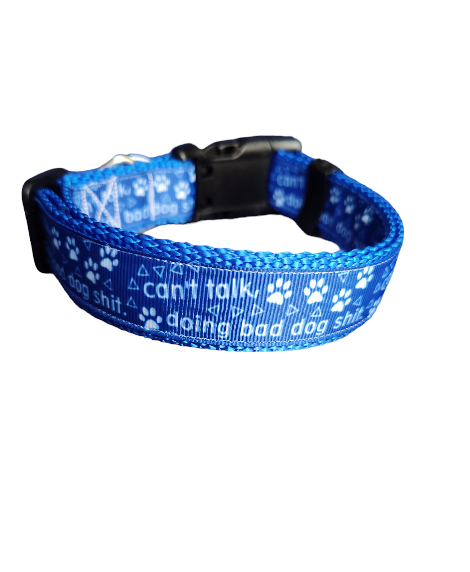 Can't Talk, Doing Bad Dog Shit Blue Nylon Dog Collar MD, LG, XL, Leash | Purrfect Pet Kingdom