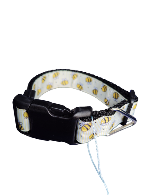 Yellow Bees Black Nylon Dog Collar MD, LG, XL, Leash | Purrfect Pet Kingdom