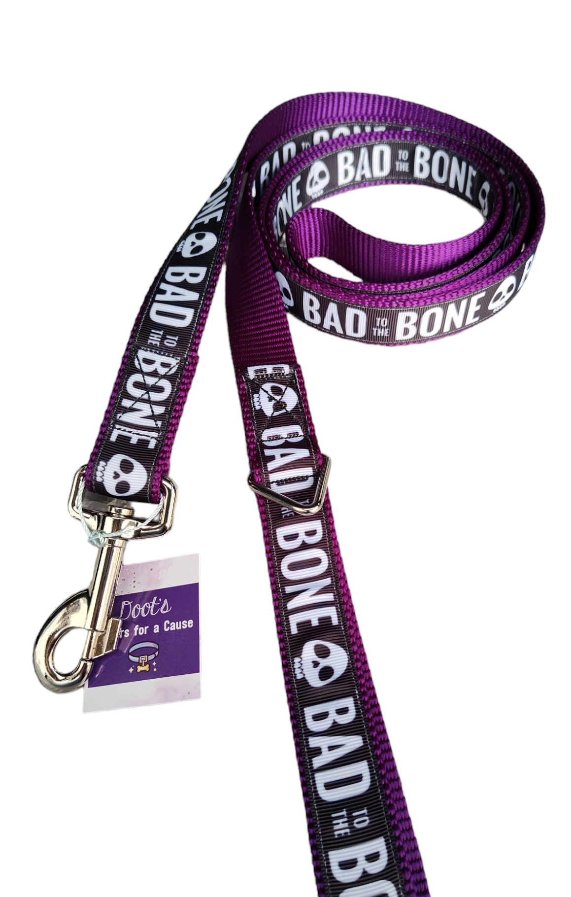 Bad To The Bone Purple Nylon Dog Collar MD, LG, XL, Leash | Purrfect Pet Kingdom