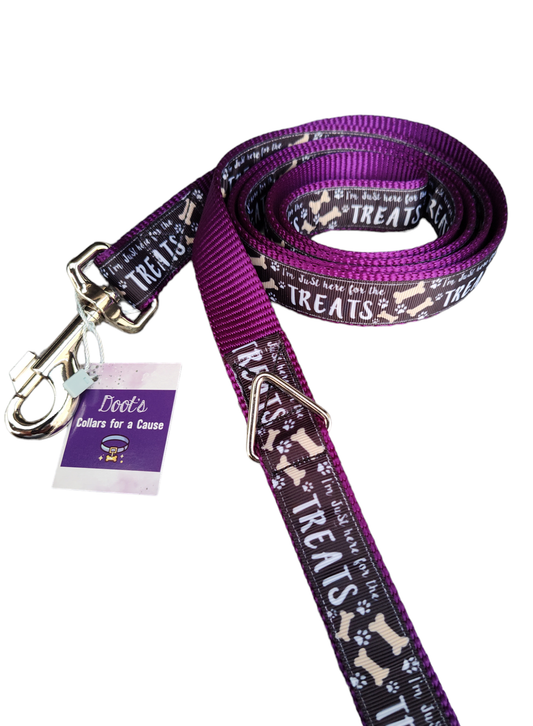 Here For The Treats Purple Nylon Dog Collar MD, LG, XL, Leash | Purrfect Pet Kingdom
