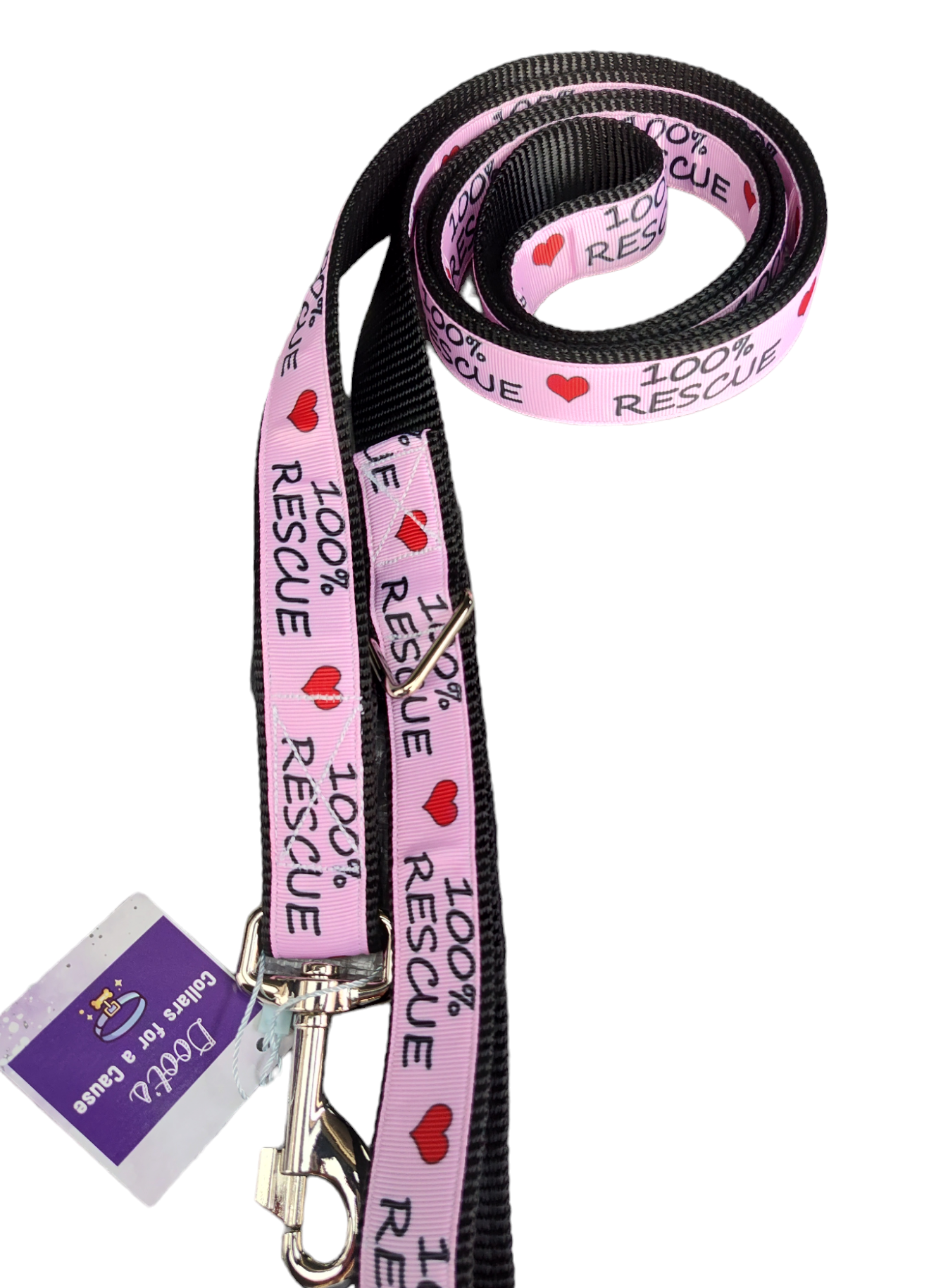 100% Rescue Black Nylon Dog Collar MD, LG, XL, Leash | Purrfect Pet Kingdom