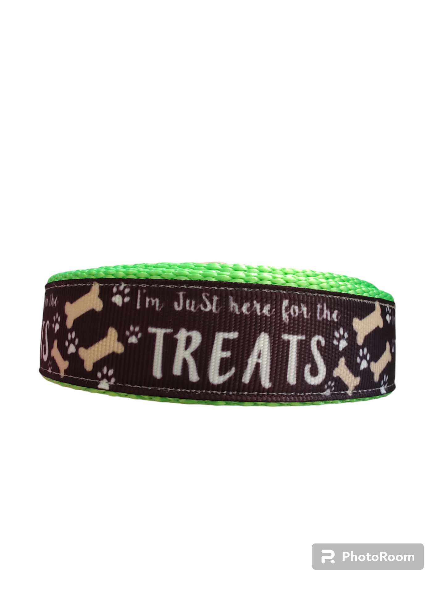 Here For The Treats Neon Green Nylon Dog Collar MD, LG, XL, Leash | Purrfect Pet Kingdom