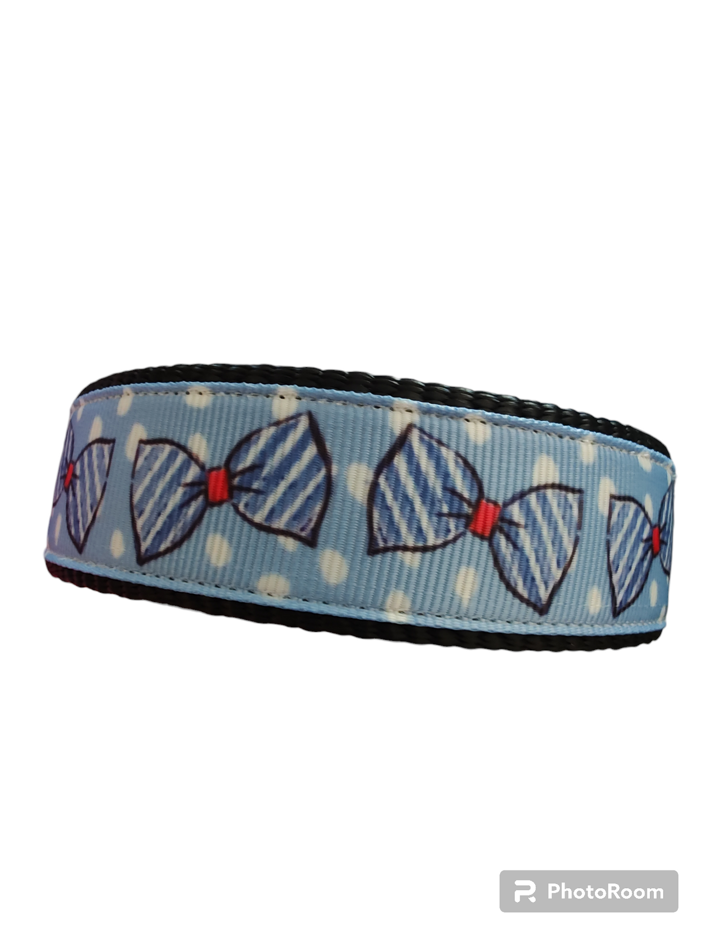Blue Bow Ties Black Nylon Dog Collar MD, LG, XL, Leash | Purrfect Pet Kingdom
