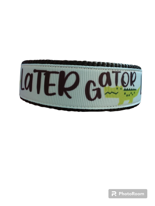 Dog Collar Later Gator Black Alligator Reptile Patterned Nylon Band