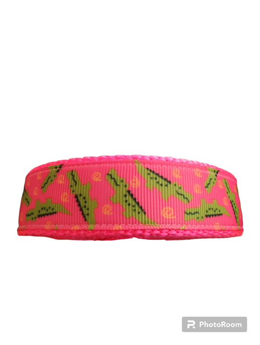 Pink Alligator Hot Pink Nylon Dog Collar MD, LG, XL, Leash | Purrfect Pet Kingdom