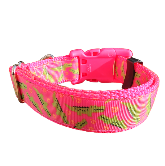 Pink Alligator Hot Pink Nylon Dog Collar MD, LG, XL, Leash | Purrfect Pet Kingdom