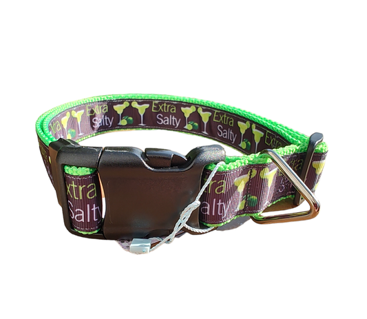 Extra Salty Margarita Neon Green Nylon Dog Collar MD, LG, XL, Leash | Purrfect Pet Kingdom