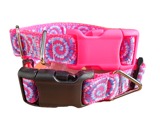 Tie Dye Hot Pink Nylon Dog Collar MD, LG, XL, Leash | Purrfect Pet Kingdom