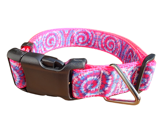 Tie Dye Hot Pink Nylon Dog Collar MD, LG, XL, Leash | Purrfect Pet Kingdom