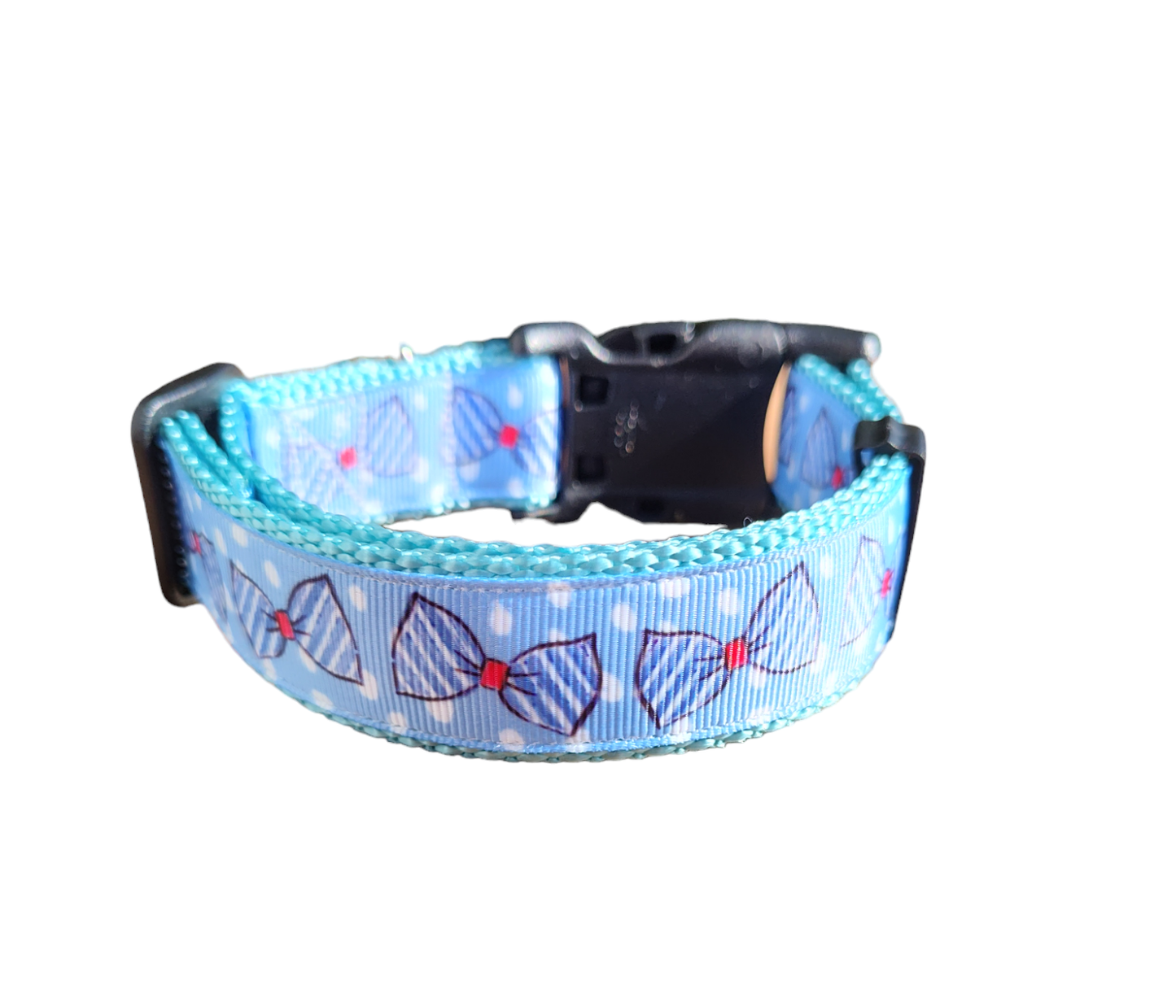 Blue Bow Ties Light Blue Nylon Dog Collar MD, LG, XL, Leash, Martingale | Purrfect Pet Kingdom