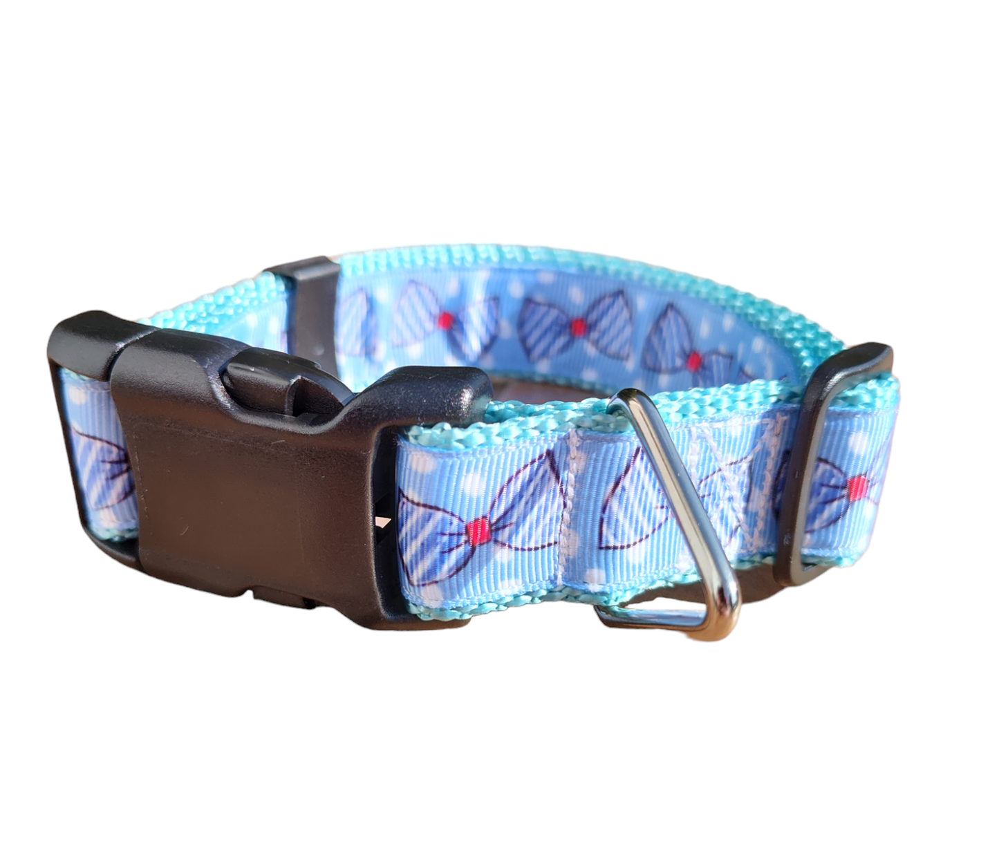 Blue Bow Ties Light Blue Nylon Dog Collar MD, LG, XL, Leash, Martingale | Purrfect Pet Kingdom