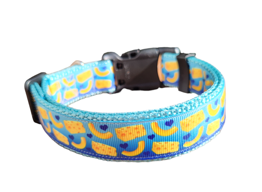Mac And Cheese Light Blue Nylon Dog Collar MD, LG, XL, Leash, Martingale | Purrfect Pet Kingdom