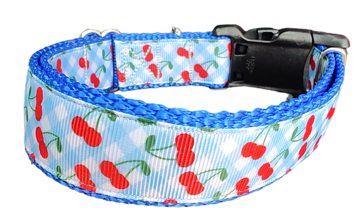 Gingham Cherries Nylon Dog Collar | Purrfect Pet Kingdom
