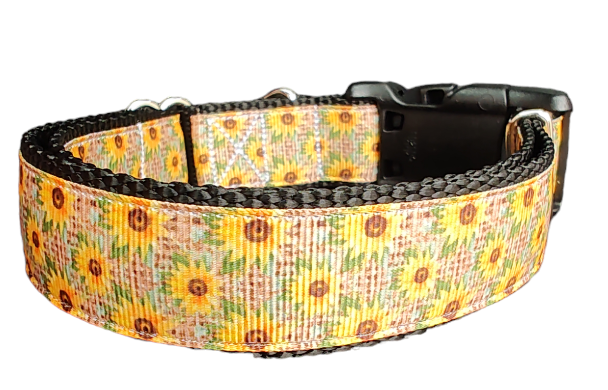 Sunflowers On Burlap Nylon Dog Collar | Purrfect Pet Kingdom
