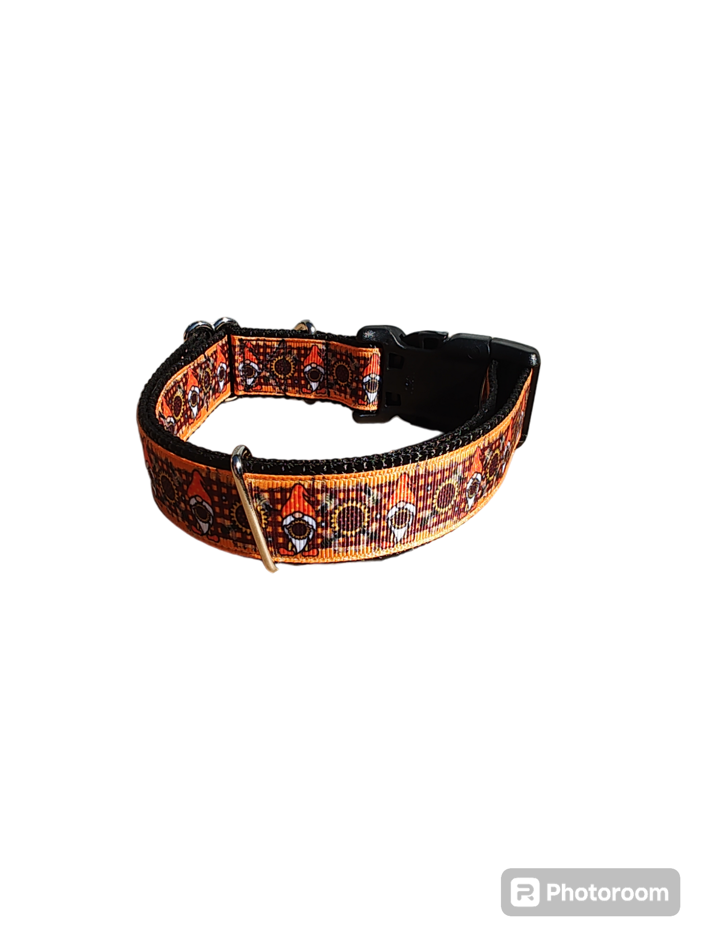 Dog Collar Sunflower Gnomes Cute Garden Botanical Pattern Nylon - Detail Angle 2 | Majestic Pet Kingdom