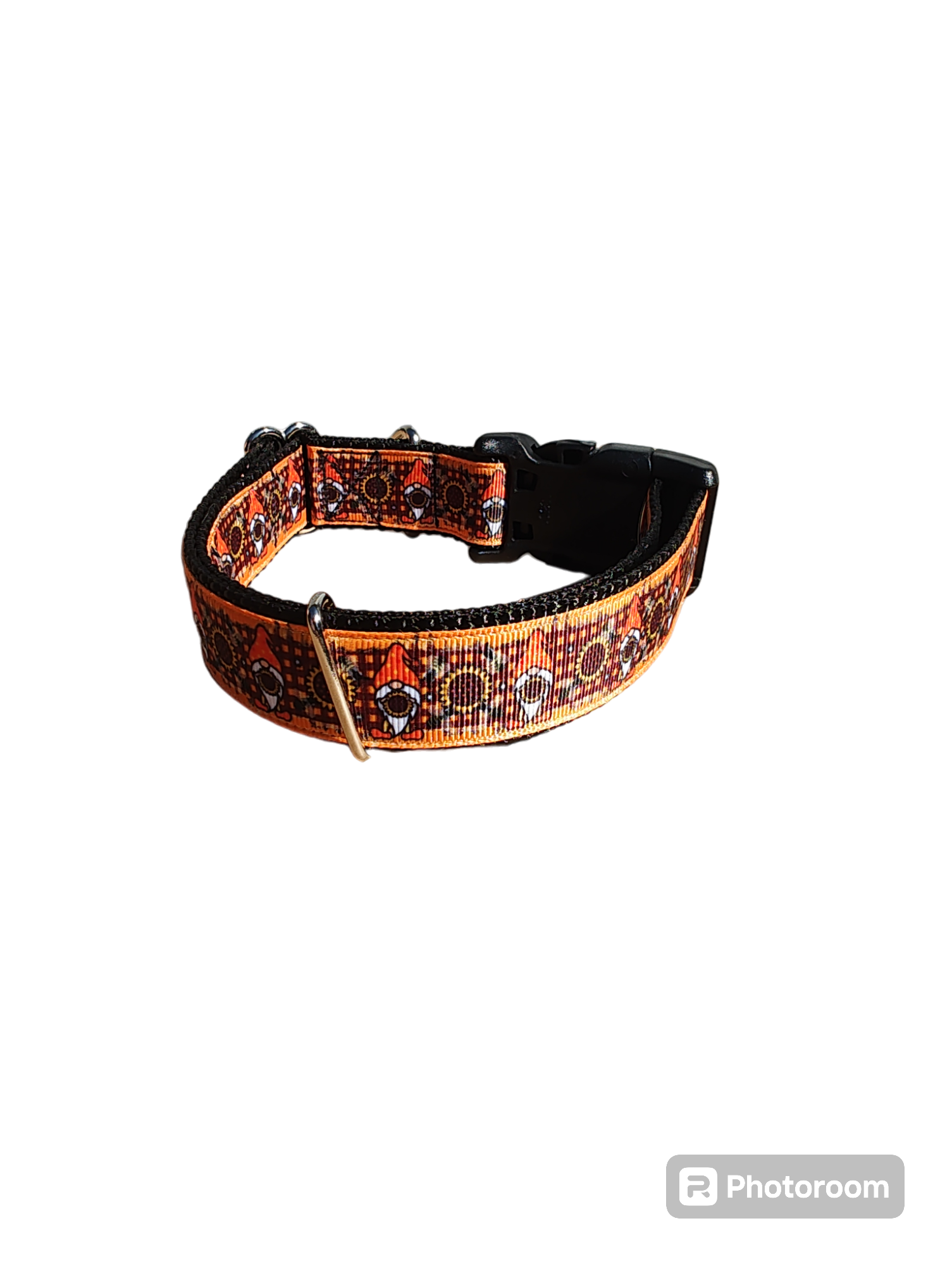 Dog Collar Sunflower Gnomes Cute Garden Botanical Pattern Nylon - Detail Angle 2 | Majestic Pet Kingdom