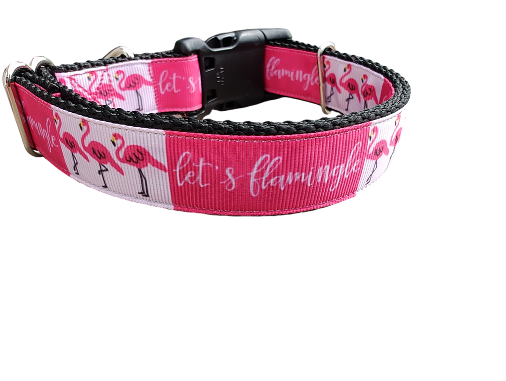 Let's Flamingle Flamingo Nylon Dog Collar