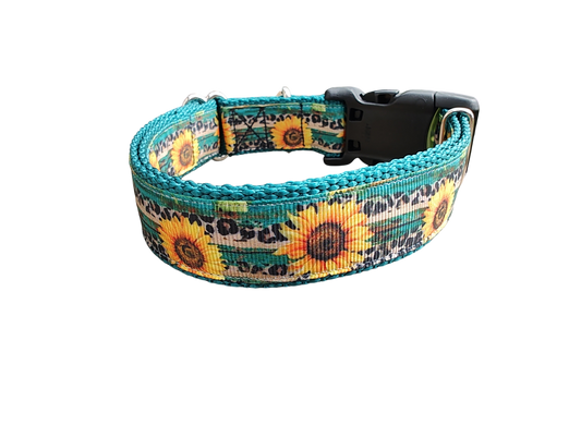 Sunflower and Leopard Print Nylon Dog Collar | Purrfect Pet Kingdom