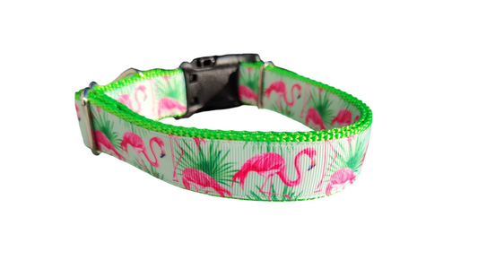 Dog Collar Mint Flamingo Tropical Summer Bird Patterned Nylon
