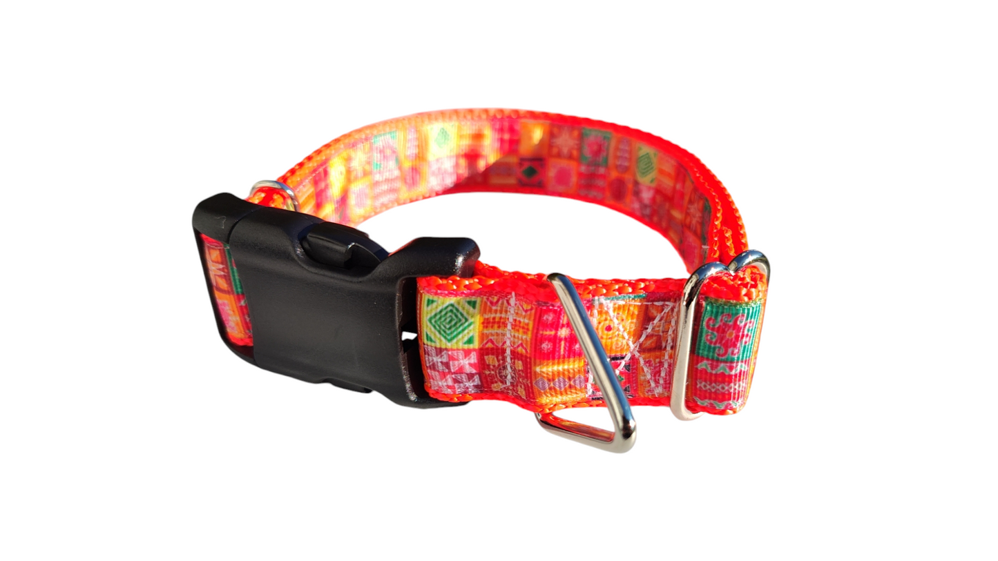 Orange Quilt Squares Nylon Dog Collar | Purrfect Pet Kingdom