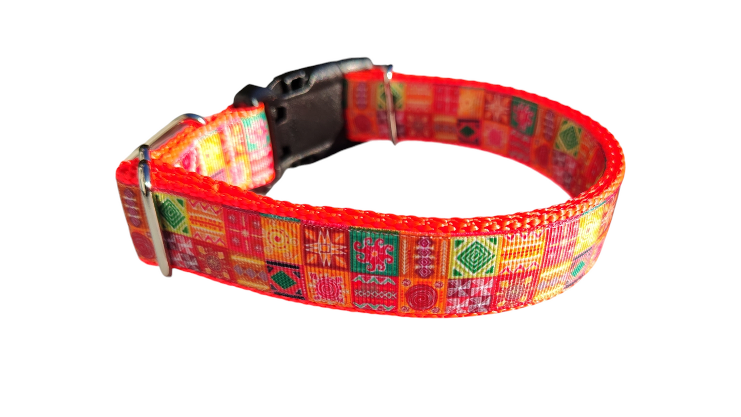 Orange Quilt Squares Nylon Dog Collar | Purrfect Pet Kingdom