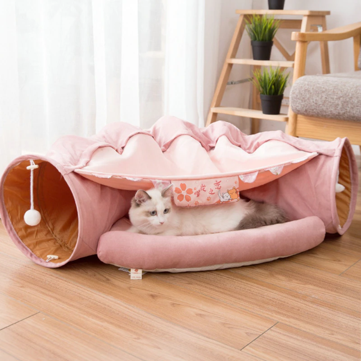 Collapsible Removable Cat Tunnel Tube With Cat Bed Set - Majestic Pet Kingdom