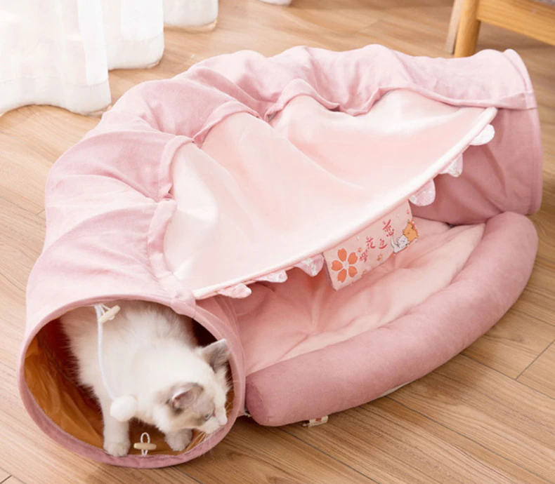 Collapsible Removable Cat Tunnel Tube With Cat Bed Set - Majestic Pet Kingdom
