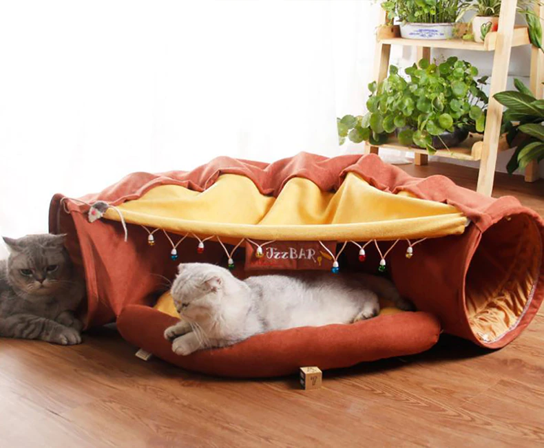 Collapsible Removable Cat Tunnel Tube With Cat Bed Set - Majestic Pet Kingdom