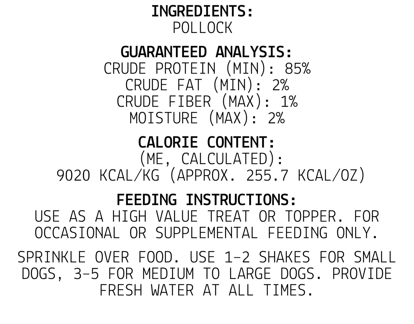 Dog Food Topper Freeze-Dried Pollock Meal Booster 4oz Bag - Main Feature View | Majestic Pet Kingdom