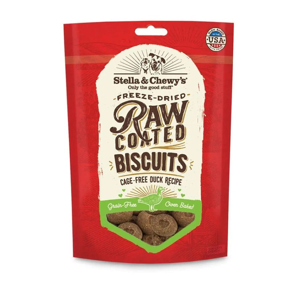 Dog Treats Stella & Chewys Raw Coated Biscuits Duck 9oz Pouch - Main Feature View | Majestic Pet Kingdom