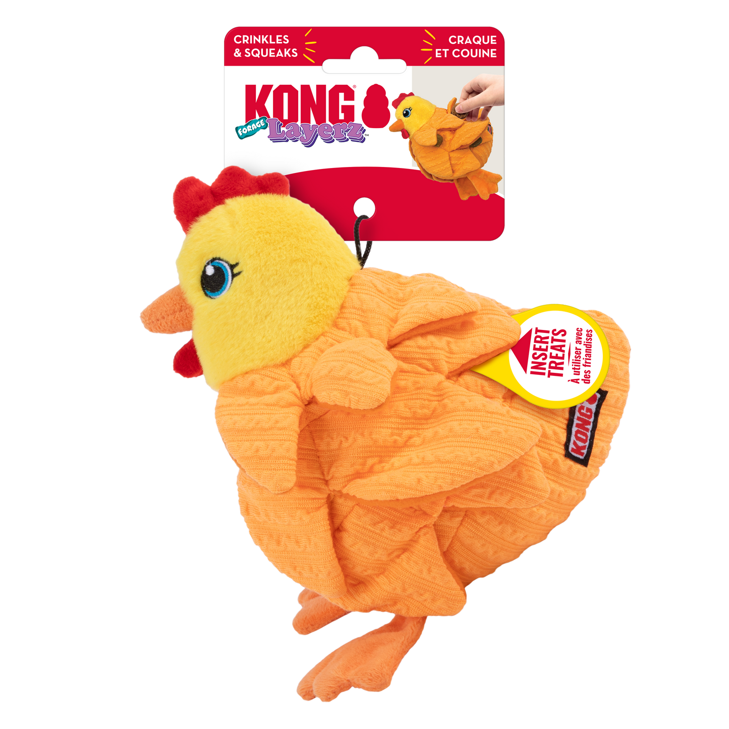 Dog Plush Toy KONG Layerz Hen Multi-Texture Squeaky Pet Play