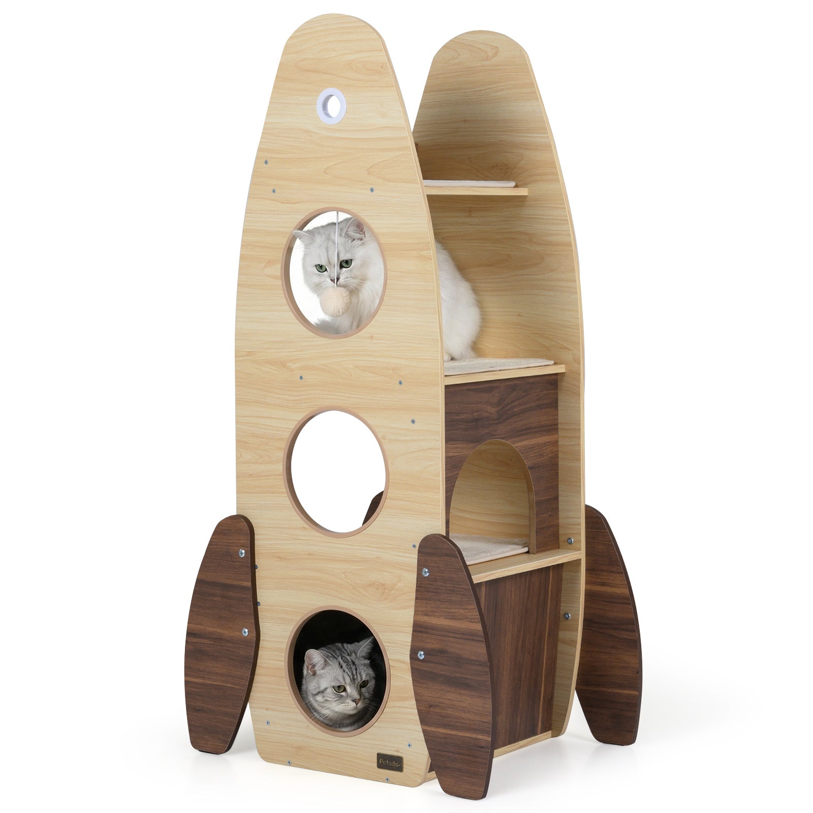 Rocket Cat Tree 47 Inch Large Wooden Cat Tower for Indoor Cats-Natural - Majestic Pet Kingdom