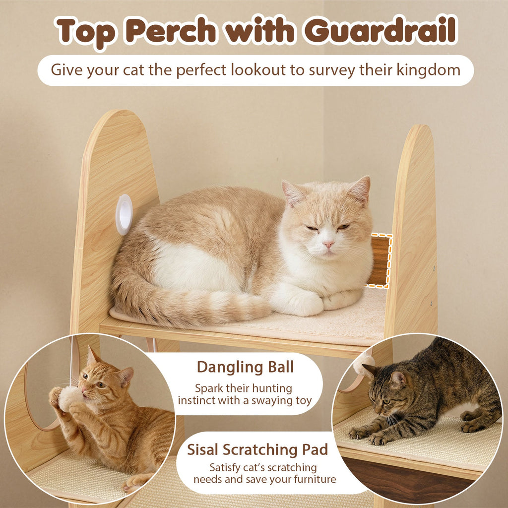 Rocket Cat Tree 47 Inch Large Wooden Cat Tower for Indoor Cats-Natural - Majestic Pet Kingdom