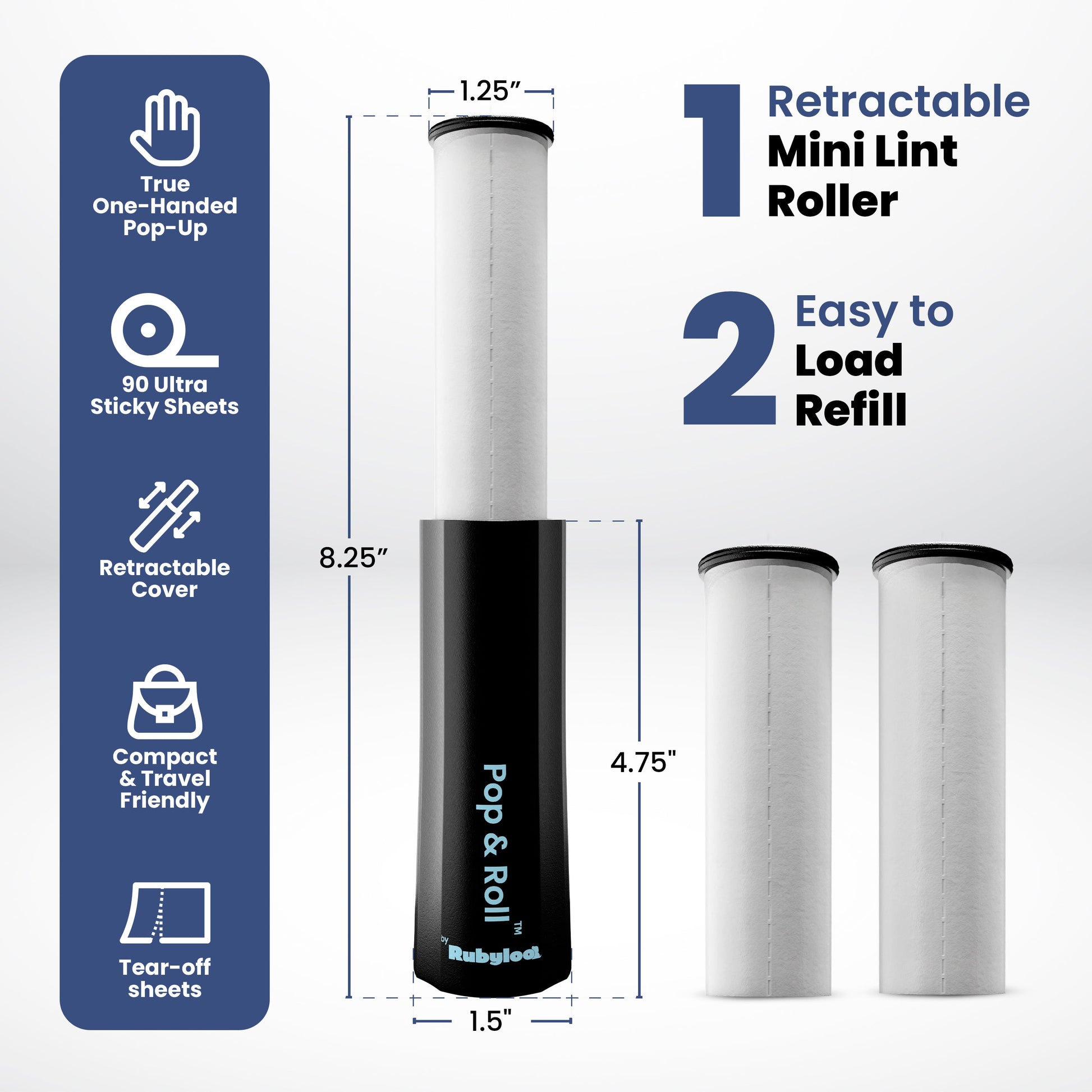 Retractable Mini Lint Roller for Pet Hair with 2 Refills | Purrfect Pet Kingdom