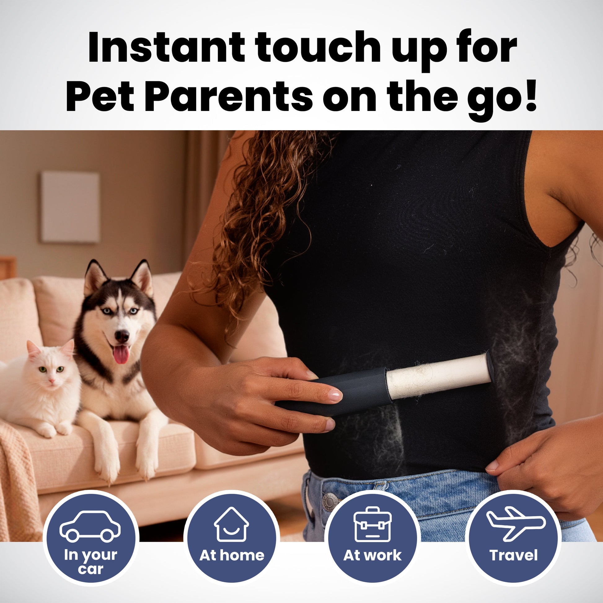 Retractable Mini Lint Roller for Pet Hair with 2 Refills | Purrfect Pet Kingdom