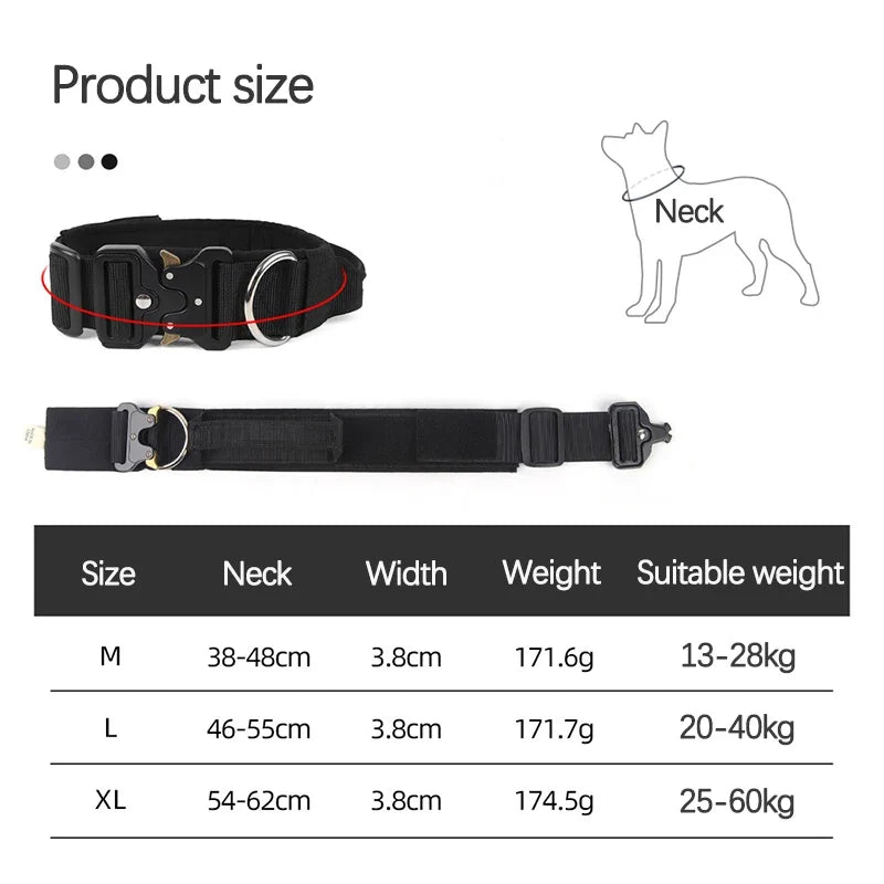 Adjustable Tactical Dog Collar with Metal Buckle Outdoor Walking Training Durable Nylon Collars for Medium Big Dogs Pet Supplies - Khaki | Purrfect Pet Kingdom