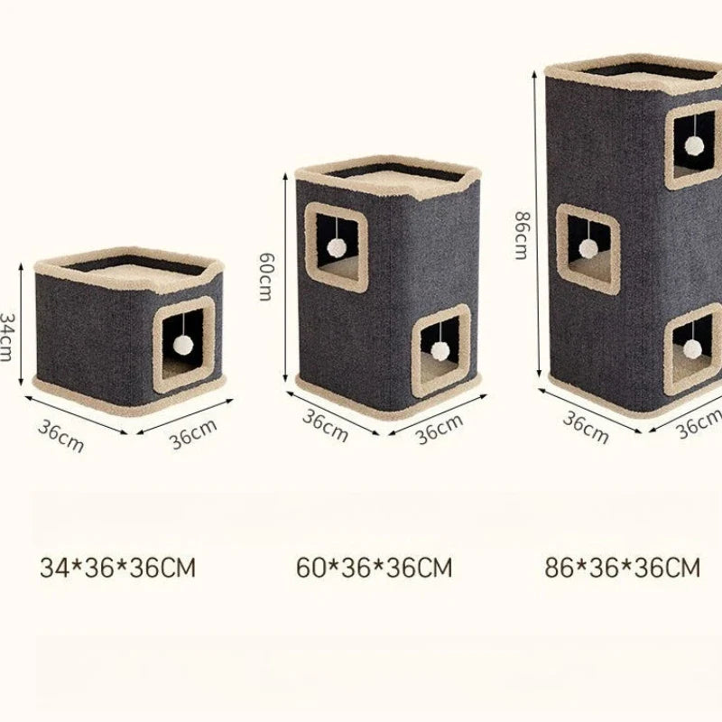 1-3 Level Cat House for Indoor Cats Hideaway Cave Cushions Cat Tower Condo for Multi Small Pet and Large Cats Indoordog House